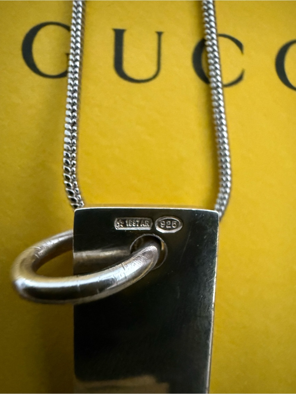 Gucci Silver Rectangular Tag Necklace on Snake Chain/Gucci Envelope - Picture 3 of 5